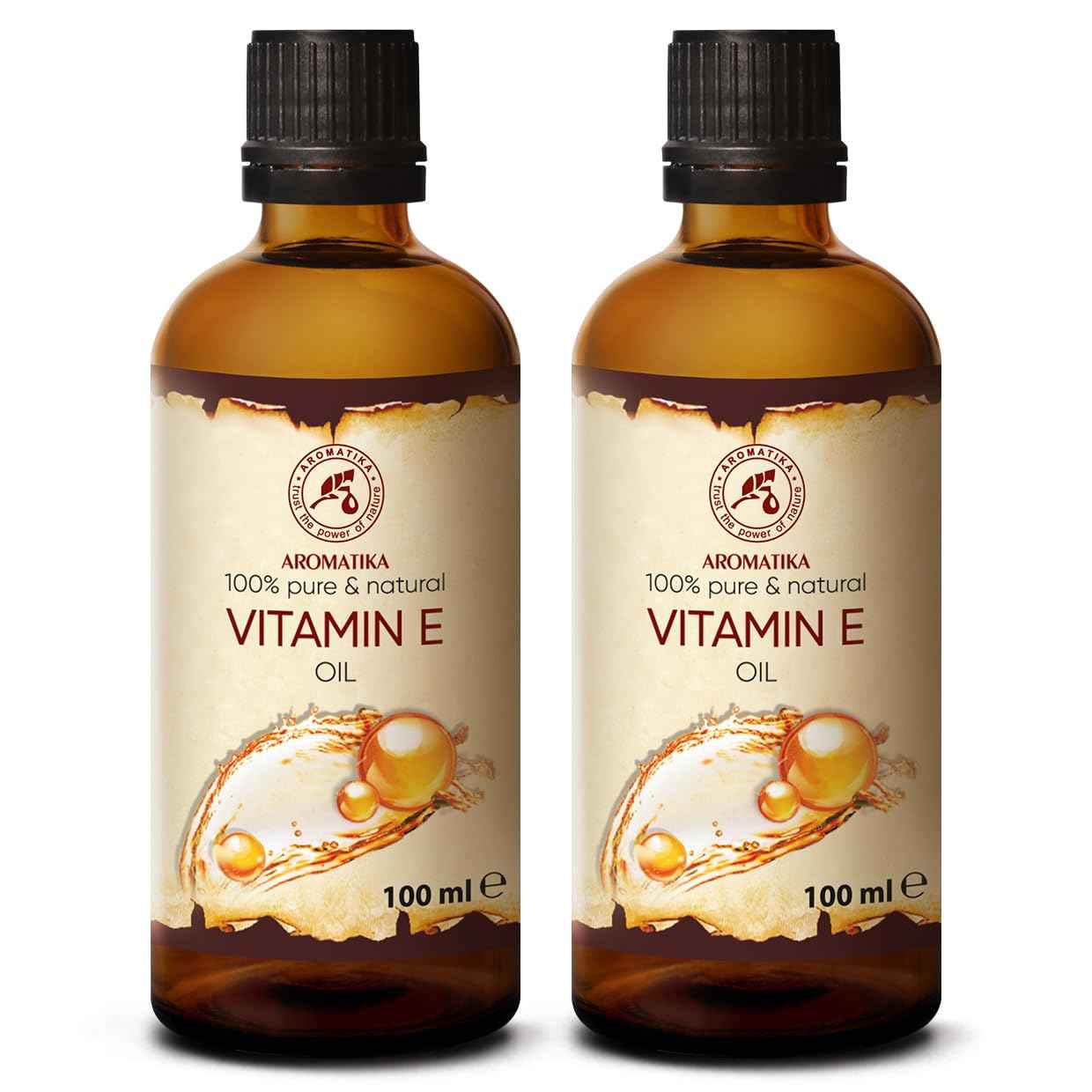 Vitamin Oil E 200ml - Tocopherol - 100% Natural & Pure - Rich in Vitamin E - Anti Aging Oil Against Wrinkles of All Kinds - Care for Face - Body Care - Hair - Ideal for Sensitive Skin, 2 bottles of 100 ml