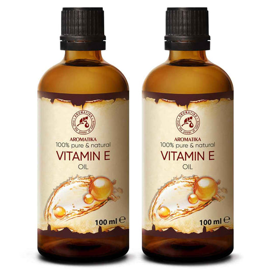 Vitamin Oil E 200ml - Tocopherol - 100% Natural & Pure - Rich in Vitamin E - Anti Aging Oil Against Wrinkles of All Kinds - Care for Face - Body Care - Hair - Ideal for Sensitive Skin, 2 bottles of 100 ml