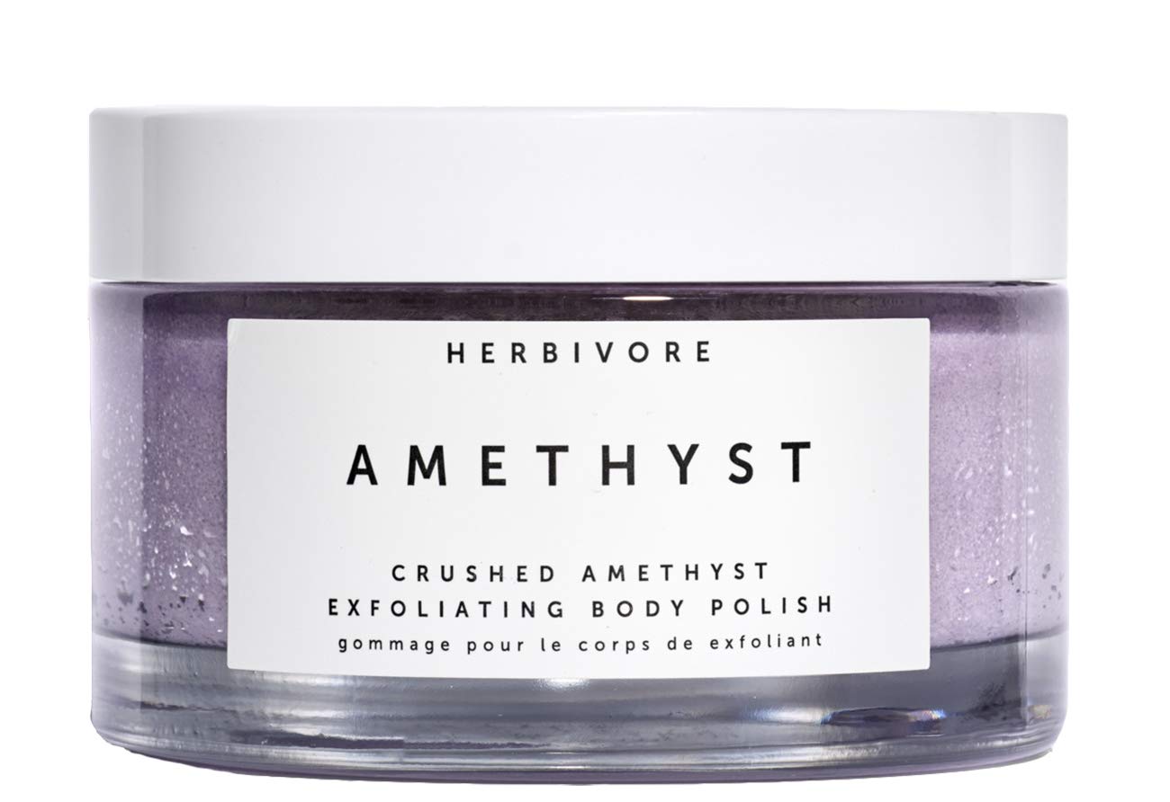 HERBIVORE Amethyst Exfoliating Gemstone Body Scrub – Crushed Amethyst & Epsom Salt, Hydrate & Exfoliate, Plant-based, Vegan, Cruelty-Free, 6.6 oz