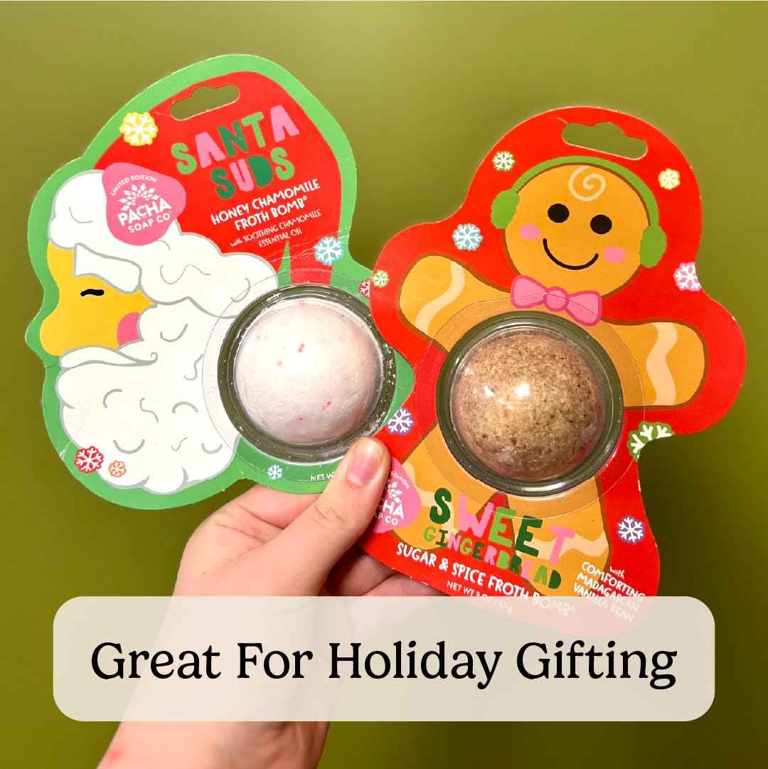 PACHA SOAP Co. Holiday Bath Bomb Card 3 Pack, Santa Suds - Scents of Honey Chamomile, Moisturizing, Naturally Derived & Handcrafted in The USA, Christmas Stocking Stuffer