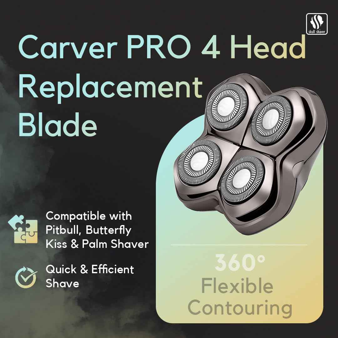 Skull Shaver Carver PRO 4 Head Replacement Blade - Shaver Blade for Wet & Dry Shaving - Rotary Heads Design - Japanese Stainless Steel - Compatible with Pitbull, Palm & Butterfly Kiss Shavers