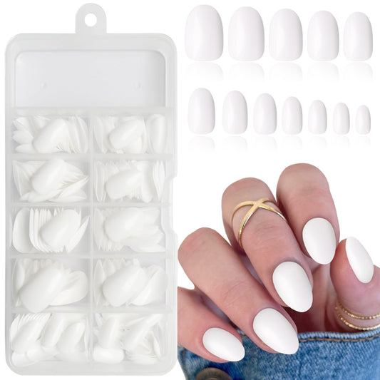 Lifextol Short Press on Nails Almond Fake Nails, 240 Round Almond Press on Nail Short Full Cover White Acrylic Presson Nail Tips Artificial False Fingernails & Nail Glue Adhesive Tabs for Women Kids