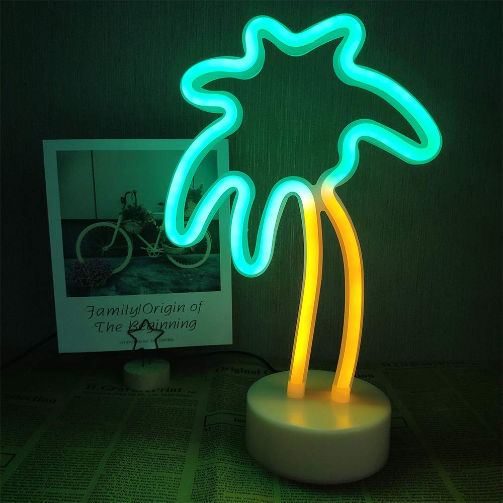 2 Packs Decoration Neon Signs Light Pink Flamingo and Green Palm Tree Neon Wall Decor Lights USB/Battery Powered Neon Lights for Bedroom Girls Kids Birthday Party Christmas (Flamingo&Palm Tree)