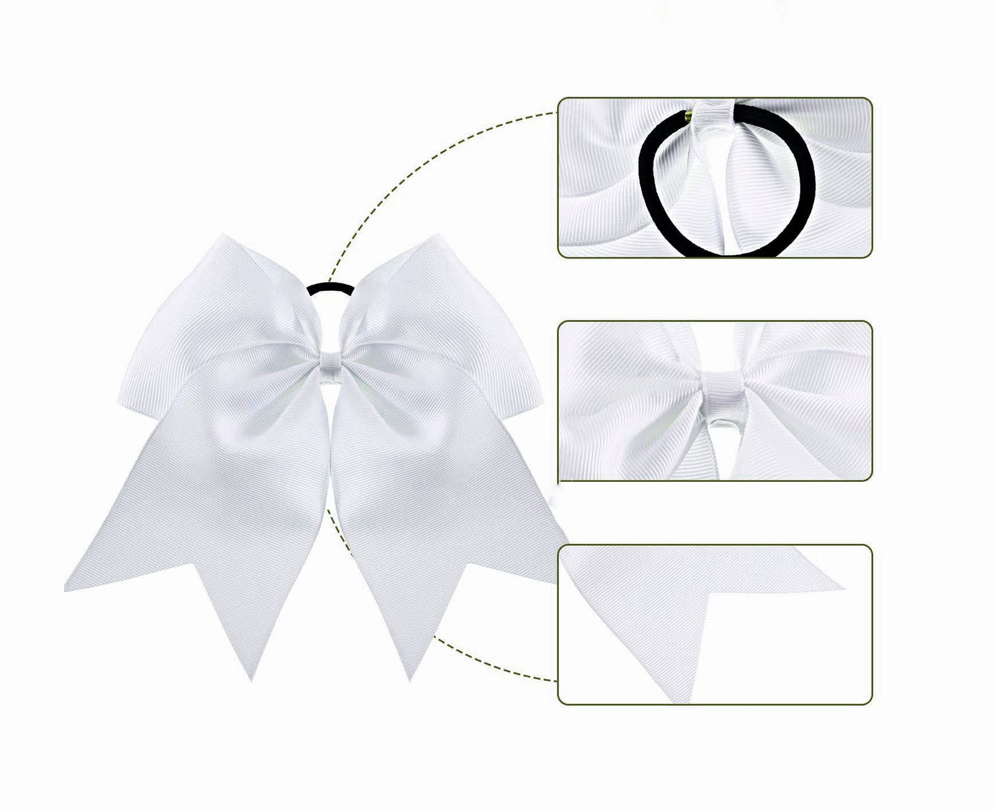 Girls Hair Bows Ponytail Holder Elastic Hair Ties,Large Cheer Hair Bows(FD3-White)