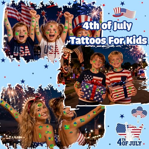 80pcs Luminous 4th of July Temporary Tattoos, Glow-in-Dark Patriotic