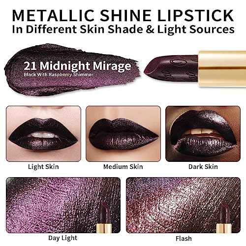 Oulac Halloween Black Lipstick for Women, Black with Raspberry Shimmer, High-Impact Lipcolor with Moisturizing Creamy Formula, Vegan & Cruelty-Free, Midnight Mirage (21)