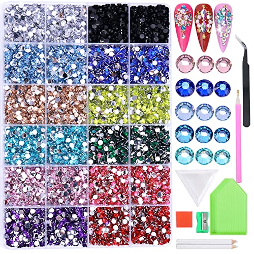 BELICEY Mixed Color Crystal Rhinestones Kit for Nails Craft Design 24000Pcs Flatback Bulk Crystals Stone Gems Beads for Nail Arts Rhinestones DIY Makeup Clothing Crafts Shoes Bags Decoration