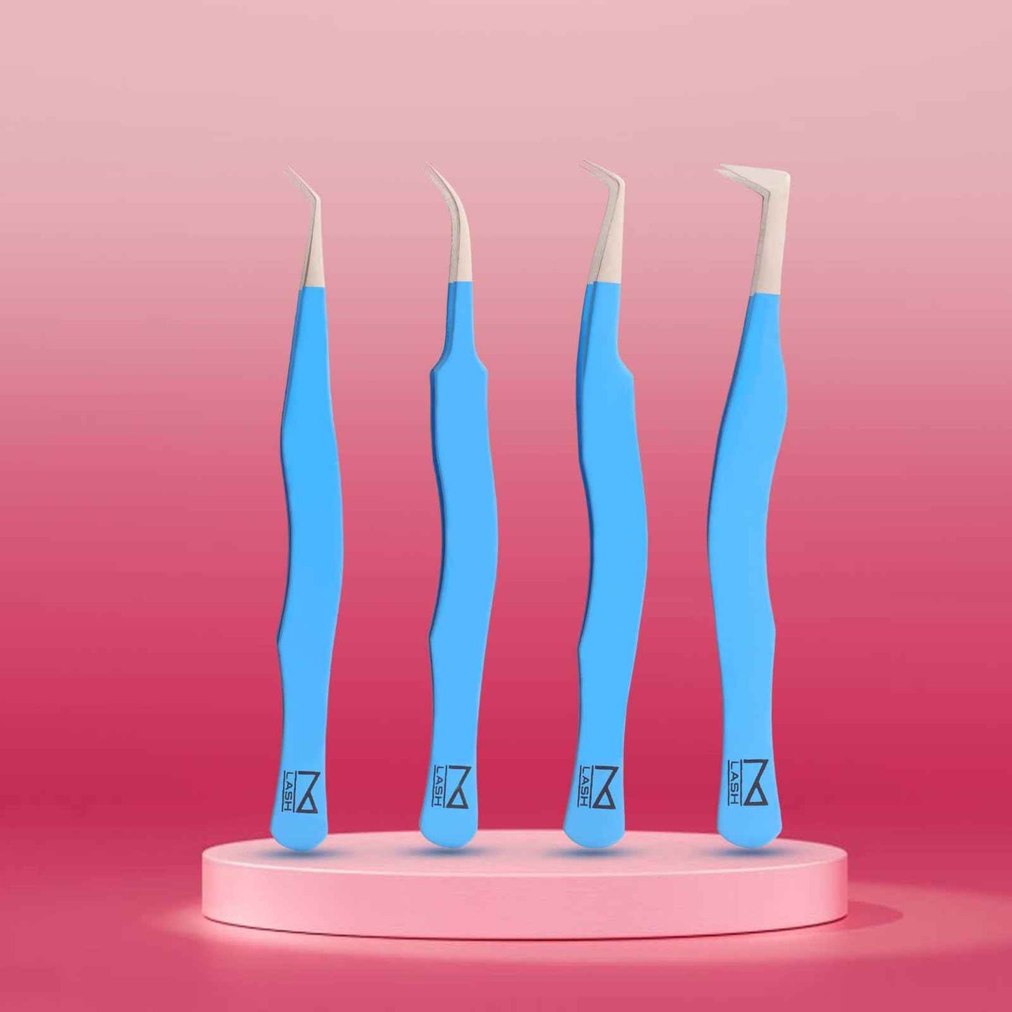 M LASH Eyelash Tweezers for Eyelash Extensions (Set of 4) - Professional Lash Extension Tweezers - Fiber Tip Lash Tweezers, Japanese Steel, Diamond Grip For Flawless Application (Teal)