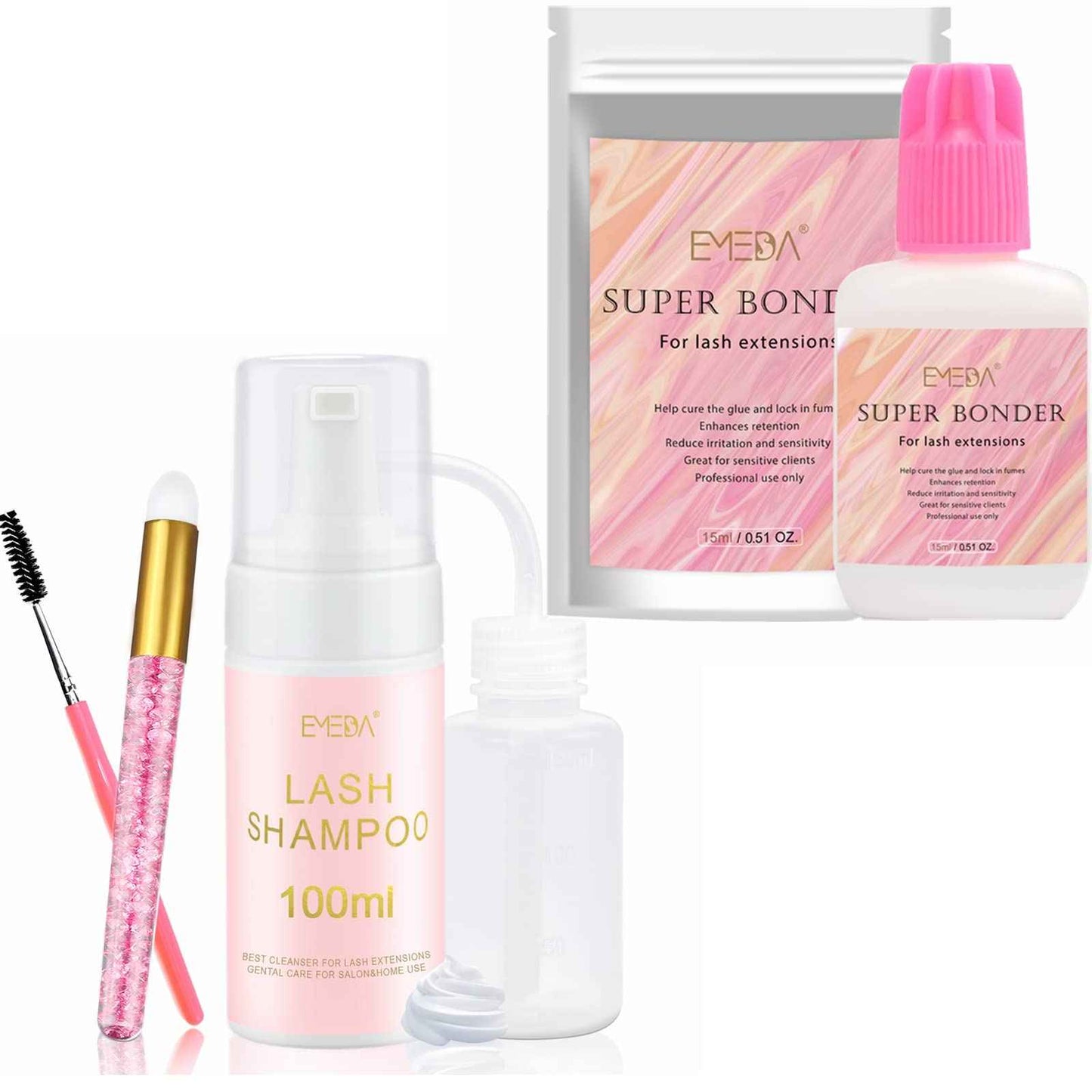 EMEDA Lash Shampoo for Lash Extensions 100ml Eyelash Extension Cleanser, Lash Bonder for Eyelash Extensions, Not Glue, Glue Accelerator for Eyelash Extensions