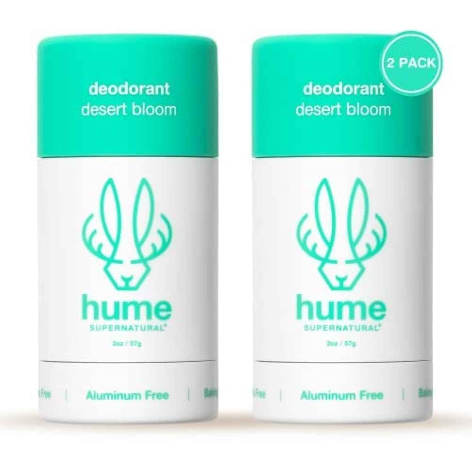 Hume Supernatural Probiotic Roll‑On Deodorant, Aluminum‑Free & Plant‑Based, Gentle on Sensitive Skin, Quick‑Drying, Long‑Lasting Sweat & Odour Protection for Teens & Adults Desert Bloom - 2-Pack