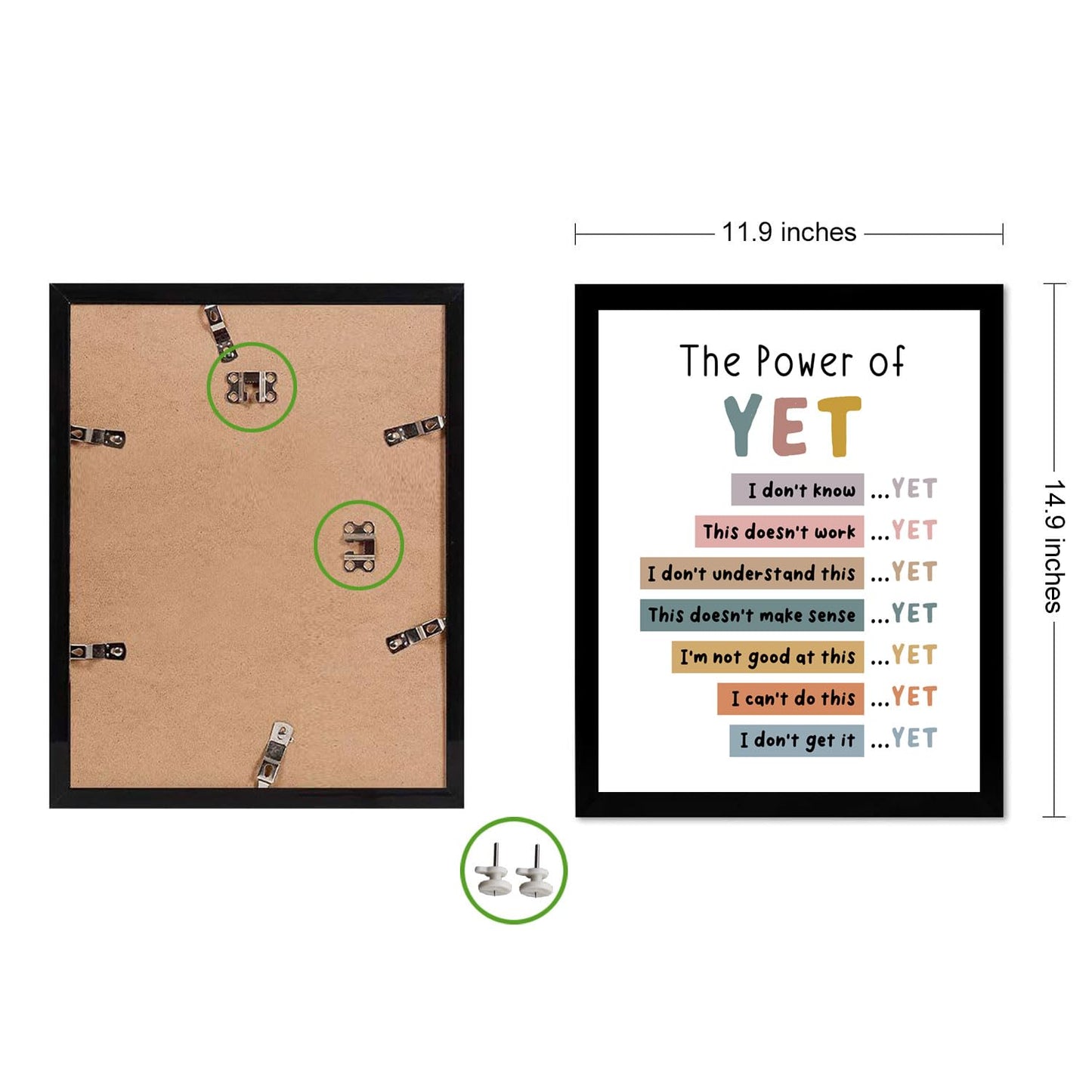 The Power of Yet Print Therapy Office Decor Poster Kids Room Wall Decor Boho Classroom Growth Mindset Mental Health Poster Classroom Decor School Counselor Power of black framed (11x14 Print + Framed)