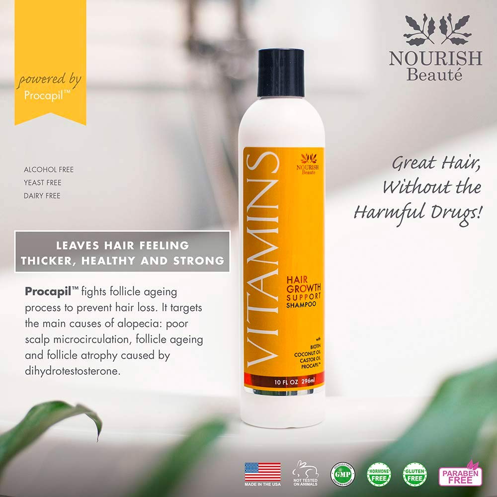 Nourish Beaute Vitamins Natural Shampoo and Conditioner for Hair Growth and Hair Loss for Hair Regrowth,Volume and Thickening with Biotin,DHT Blockers,No Sulfate, For Men and Women, 2 Pk