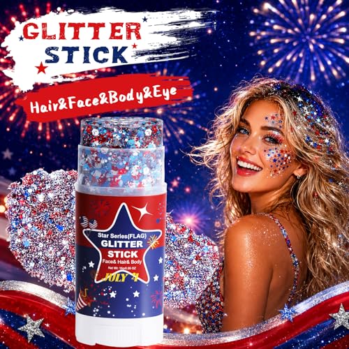 Patriotic Red White Blue Glitter Stick | Waterproof Face Body Makeup