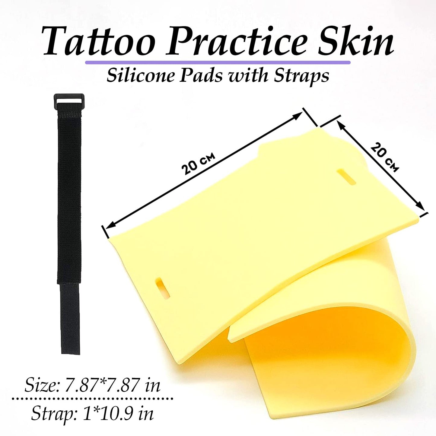 Tattoo Practice Skin Silicone Pads, Usiriy 5Pcs 7.87" x 7.87" Blank Tattoo Skin Practice with Elastic Strap 3MM Thick Double Sides Tattooing and Microblading Eyebrows latex Practice Skins