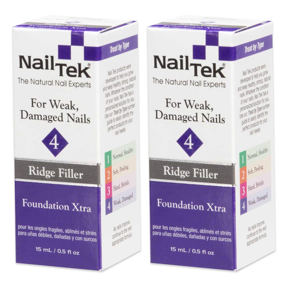 Nail Tek Foundation Xtra 4, Ridge Filling Strengthening Base Coat for Weak and Damaged Nails, 0.5 oz, 2-Pack