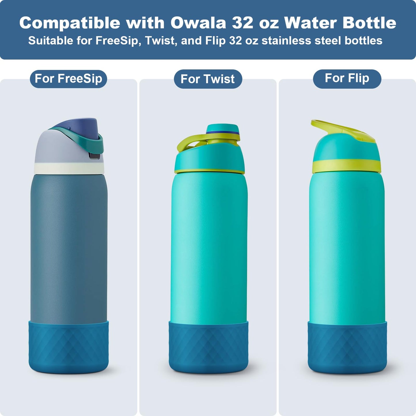 Alwenid 2PCS Silicone Water Bottle Boot for Owala 32 Oz, Anti-Slip Protective Sleeve Bottom Bumper Protector for FreeSip, Twist, and Flip Stainless Steel Water Bottles (Dark Blue)