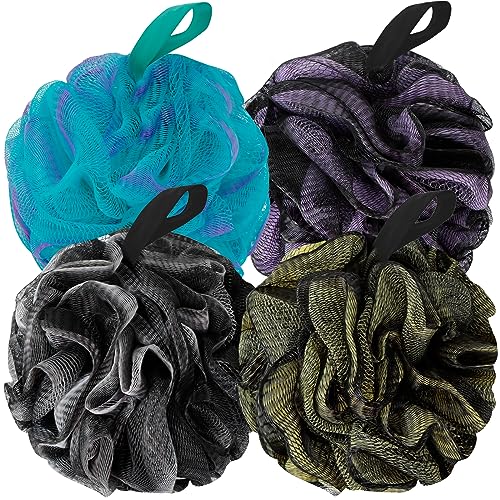 BCKENEY Bath Loofah Sponge Pack of 4 - Soft Exfoliating Shower Puffs