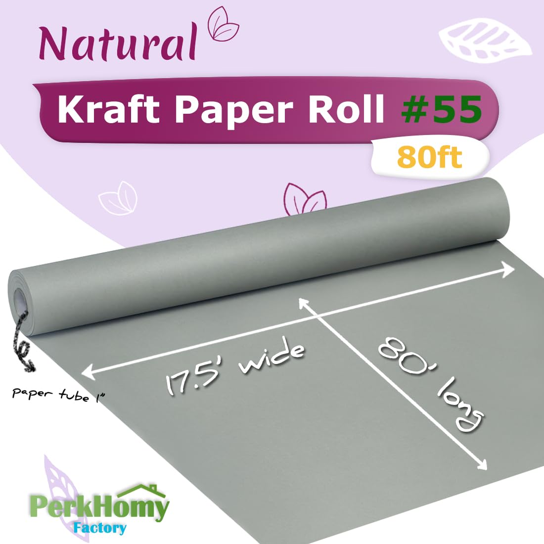 PerkHomy Light Grey Kraft Paper Roll 17.5" x 960" (80') for Gift Wrapping Bouquet Flower Kids Art Painting Craft Writing Packaging Shipping 80GSM 55LB (Light Grey, 17.5" x 80')