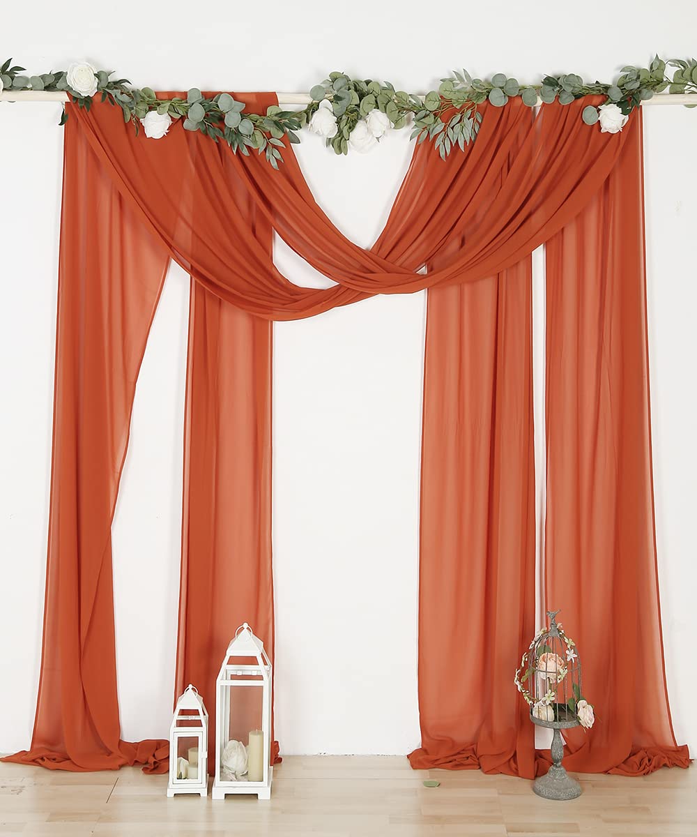 SHERWAY 2 Panels Extra Long 24Ft Chiffon Wedding Arch Drapes, Party Reception Backdrop Ceremony Swag Decoration (Burnt Orange & Burnt Orange)