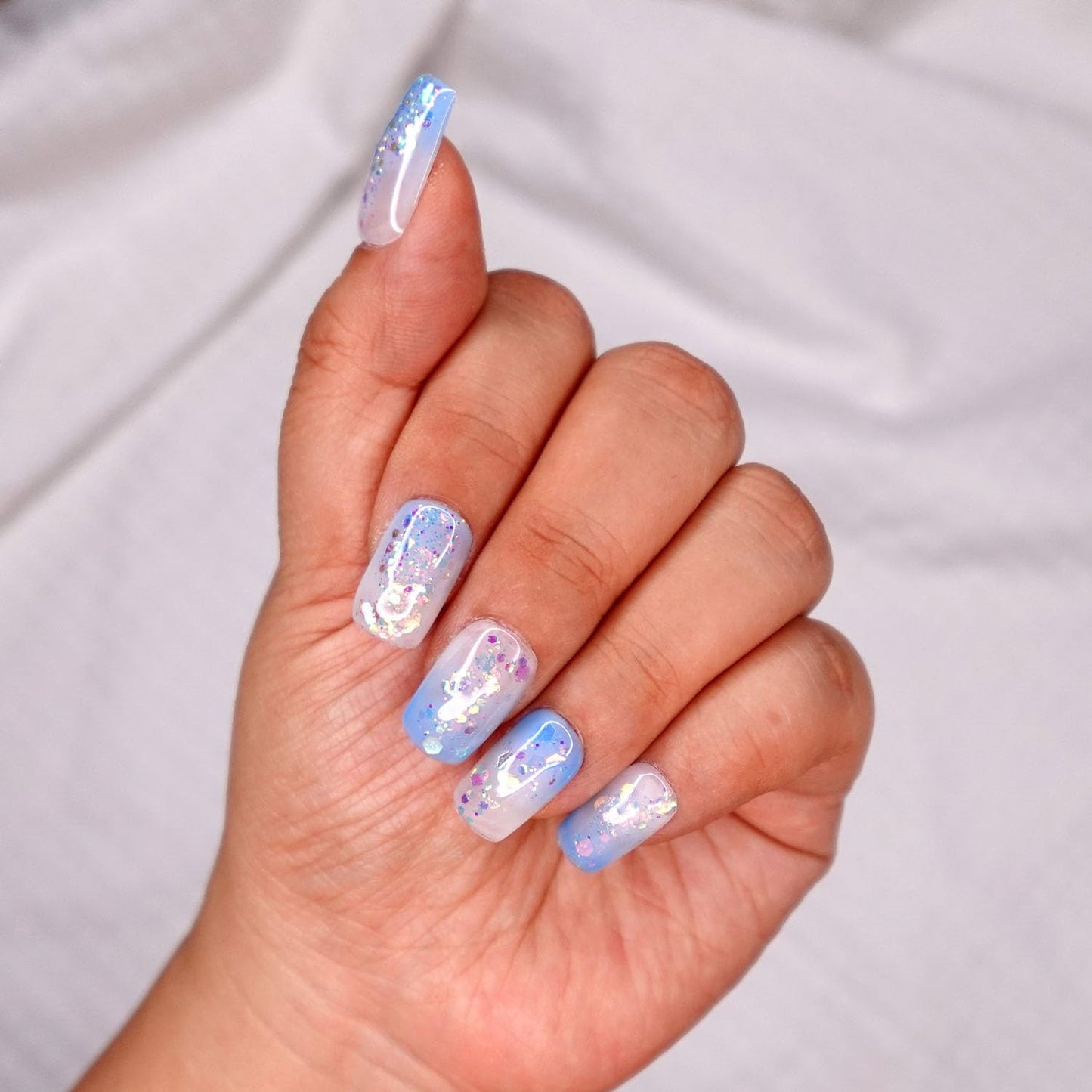 10 Pcs Handmade Press on Nails (X-Small, Ice Queen/Short Square)