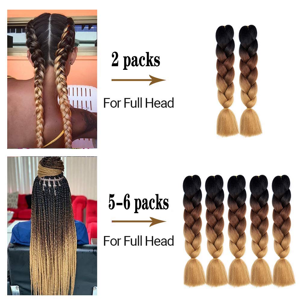 SHUOHAN 6 Packs Ombre Jumbo Braiding Hair Extensions 24 Inch High Temperature Synthetic Fiber Hair Extensions for Box Braids Braiding Hair (Black to Sky Blue)