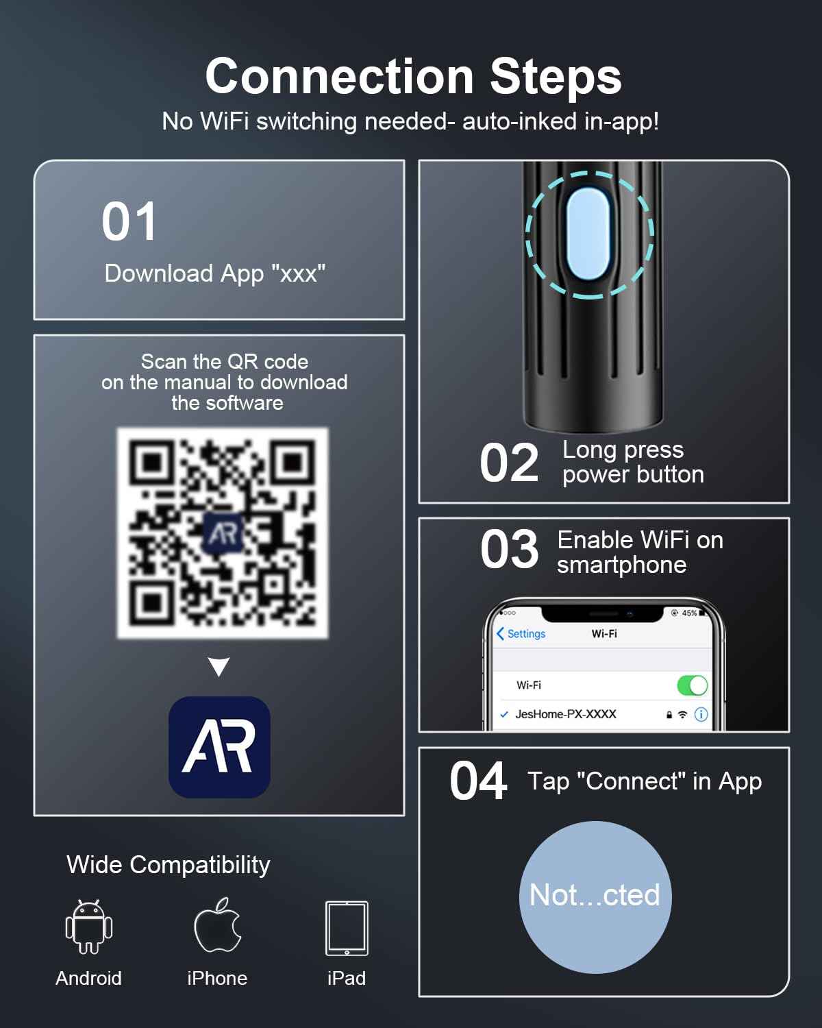 NEATEST Ear Wax Removal Tool with Camera - Ear Cleaner with 1296P HD Otoscope 6 LED Lights 8 Different Earwax Removal Kit Wireless Visual Ear Cleaning Tool for iPhone & Android Phones