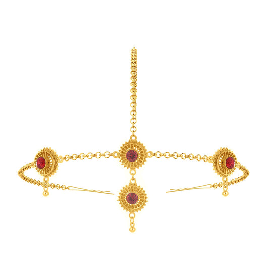 WUZETIAN Exquisite Bohemian 24K Alluvial Gold Women Jewelry Headpieces: Intricate Hollow Treasures (red)