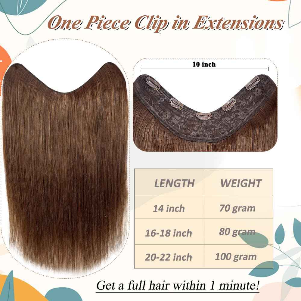 Benafee Brown One Piece Clip in Hair Extensions Real Human 100 Gram 22 Inch Full Head Seamless Double Weft ins No Shedding, 3.5274 Ounce