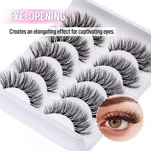 Cat Eye Strip Lashes D Curl Wispy Faux Mink Clear Band