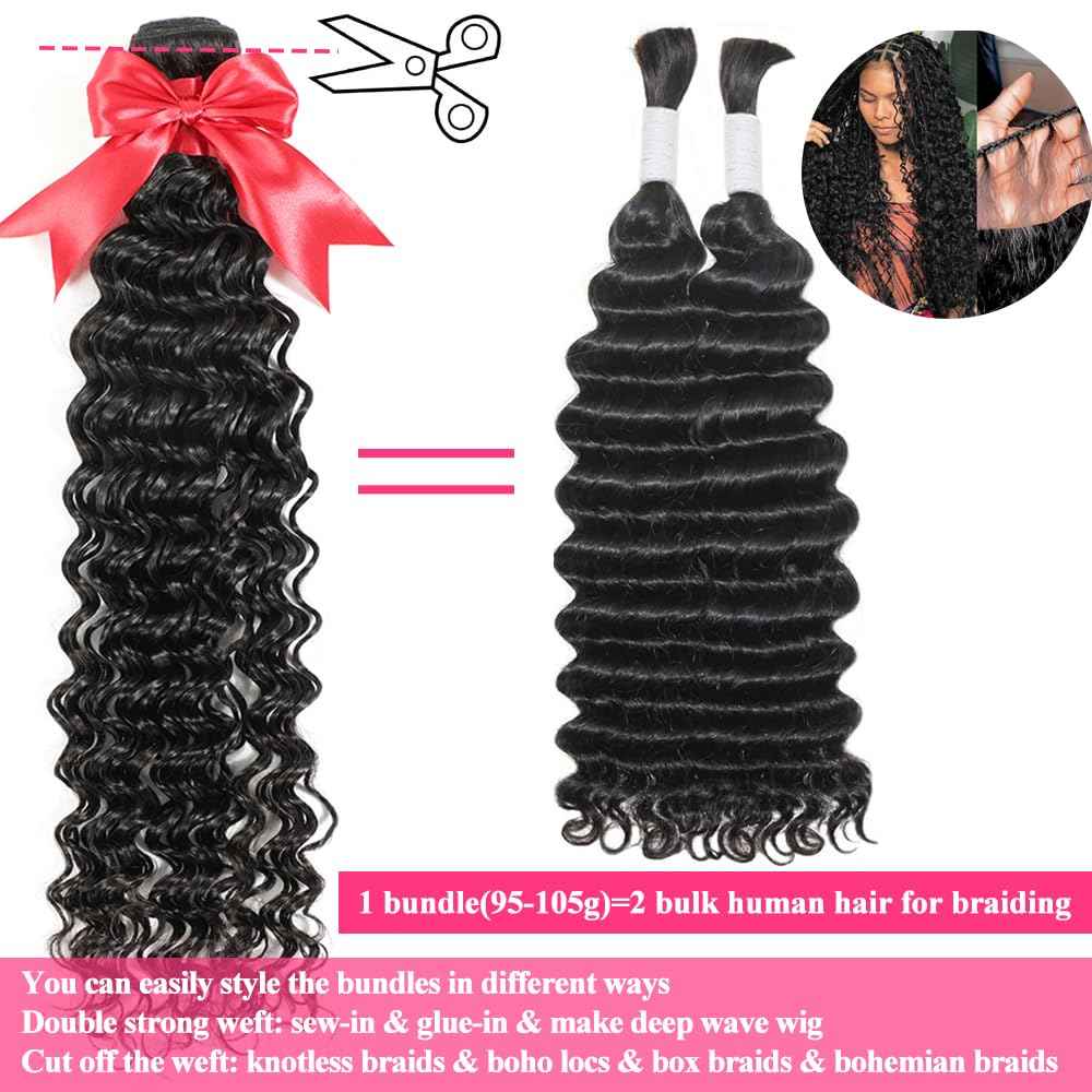 LXYANOO 12A Deep Wave Single Bundles Human Hair 20 Inch Brazilian Curly 1 Bundles Human Hair 100% Unprocessed Virgin Wet and Wavy Hair Weave 1B Black