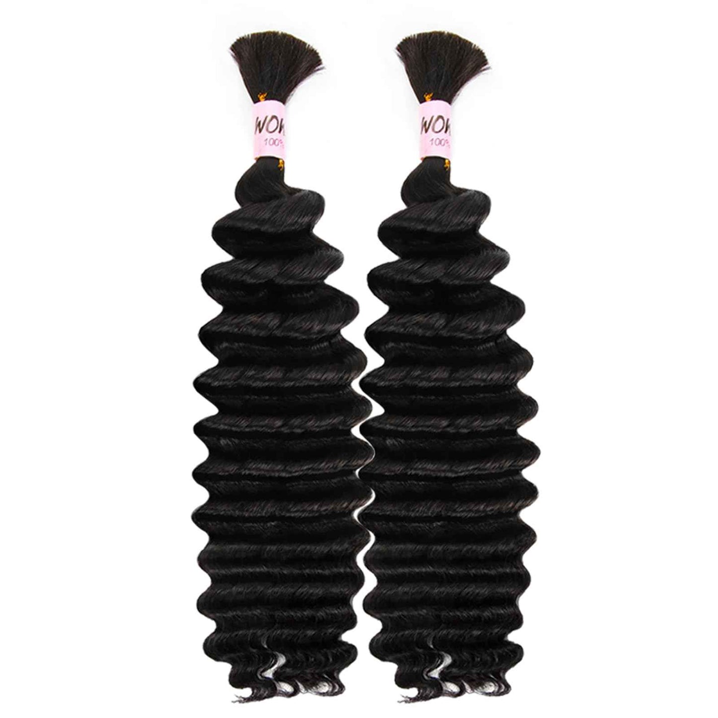 WOWANGEL Human Braiding Hair For Boho Braids 100g,100% Unprocessed Brazilian Virgin Hair, 12A Deep Wave Knotless Bohemian Bundles, Curly Hair Extensions,2 Bundles,Natural Black(1B),16 Inch