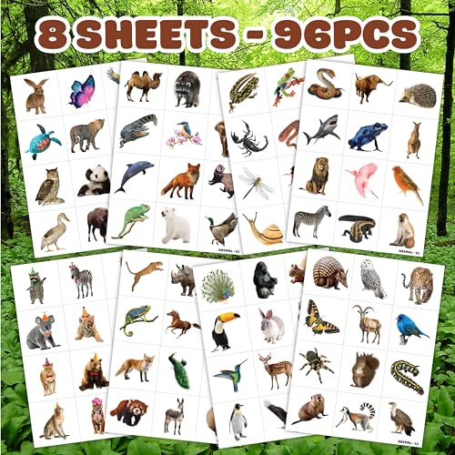 96 PCS Safari Animal Temporary Tattoos – Realistic Designs