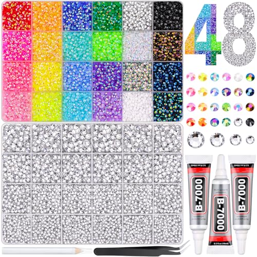 40000Pcs Resin Rhinestones for Bedazzling Kit, 2 Boxes Multicolor 3mm