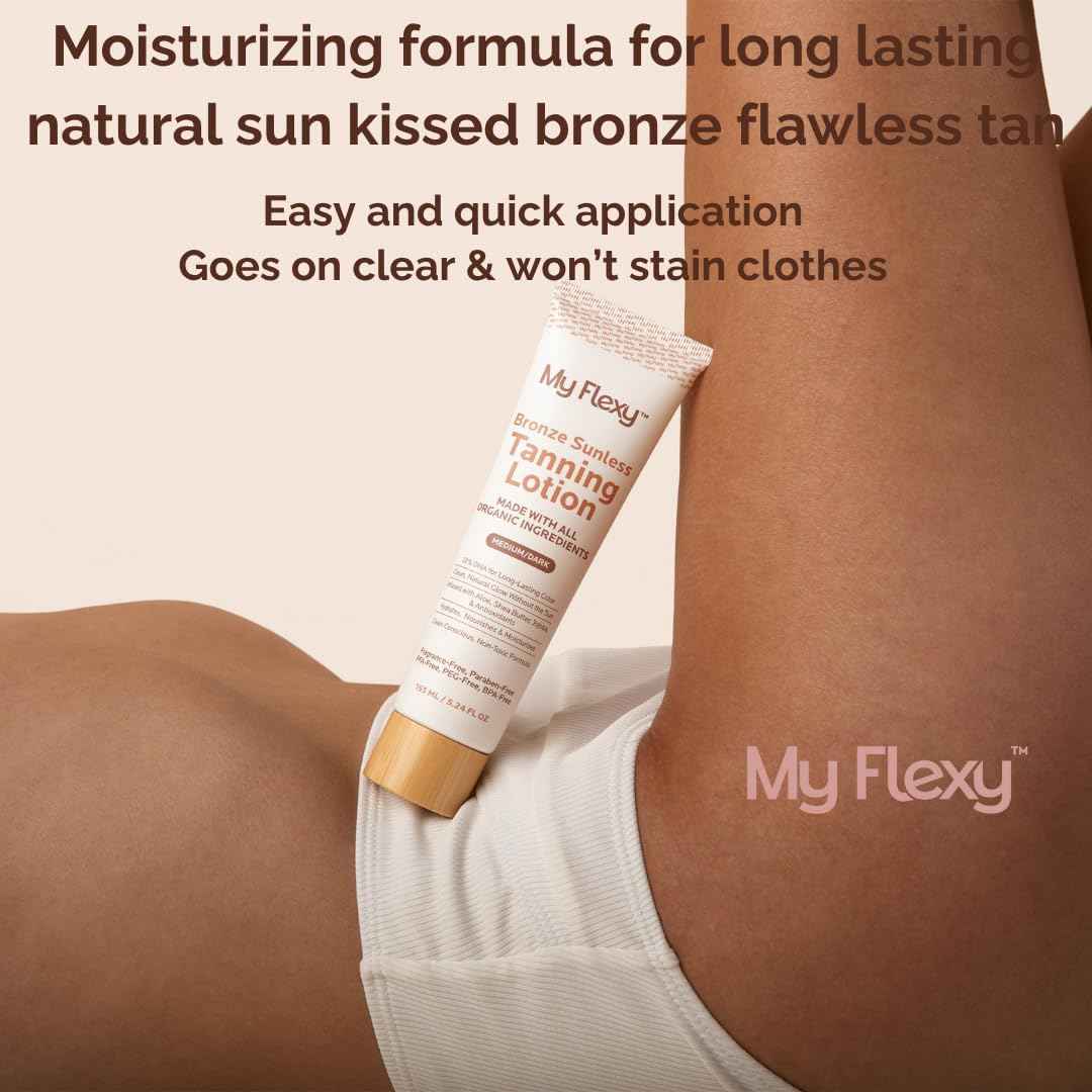 Sunless Tanning Lotion–100% Organic-Medium/Dark Tan, Natural Self Tanner, Non Toxic Gradual Tanning Moisturizer, Streak-Free Self Tanning lotion for body, Sunless Tanner for Fake Tan for Women & Men