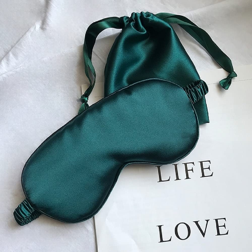 LCBD Silk Satin Sleeping Eye Mask, Dark Green Sleep Eye Mask Night Blindfold for Women and Men, Soft Breathable Blackout Eyeshade Eye Cover for Travel, Wedding Bridesmaid Gift