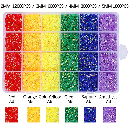 BELICEY 24000Pcs Rainbow Rhinestones for Nails Flatback Resin Crystal Nail Rhinestones Round Beads Gems Multi Sizes Rhinestones 3D Nail Crystals for Nail Art DIY Crafts Clothes Shoes Jewelry