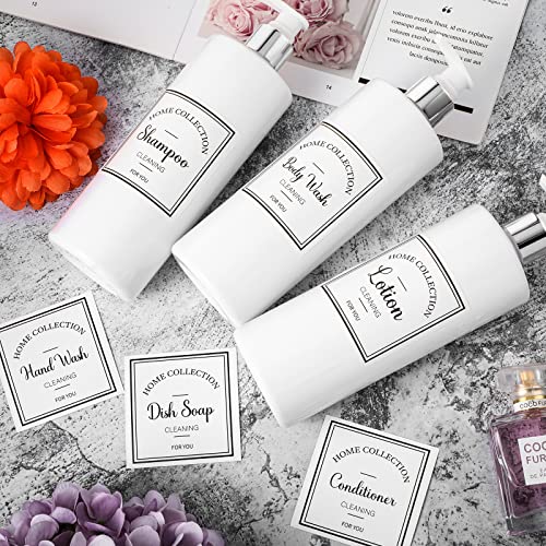 3 Pieces 16oz Pump Bottle Set Shampoo and Conditioner Bottle Plastic Refillable Soap Dispenser Shower Dispenser with 6 Label Sticker for Lotion Body Massage (Silver and White)
