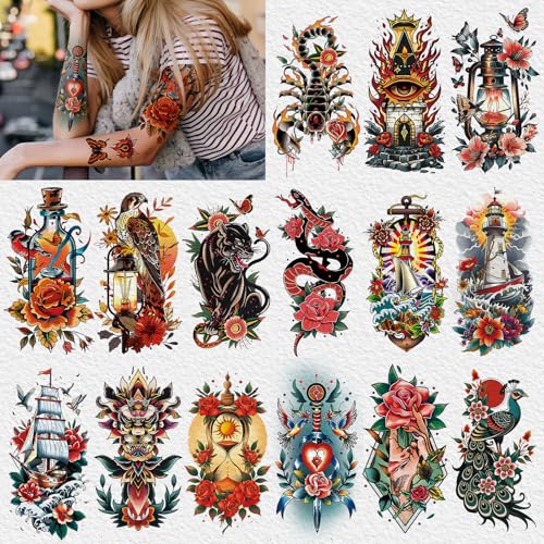 Cerlaza 79 Sheets Temporary Tattoos - Classic Old School Designs