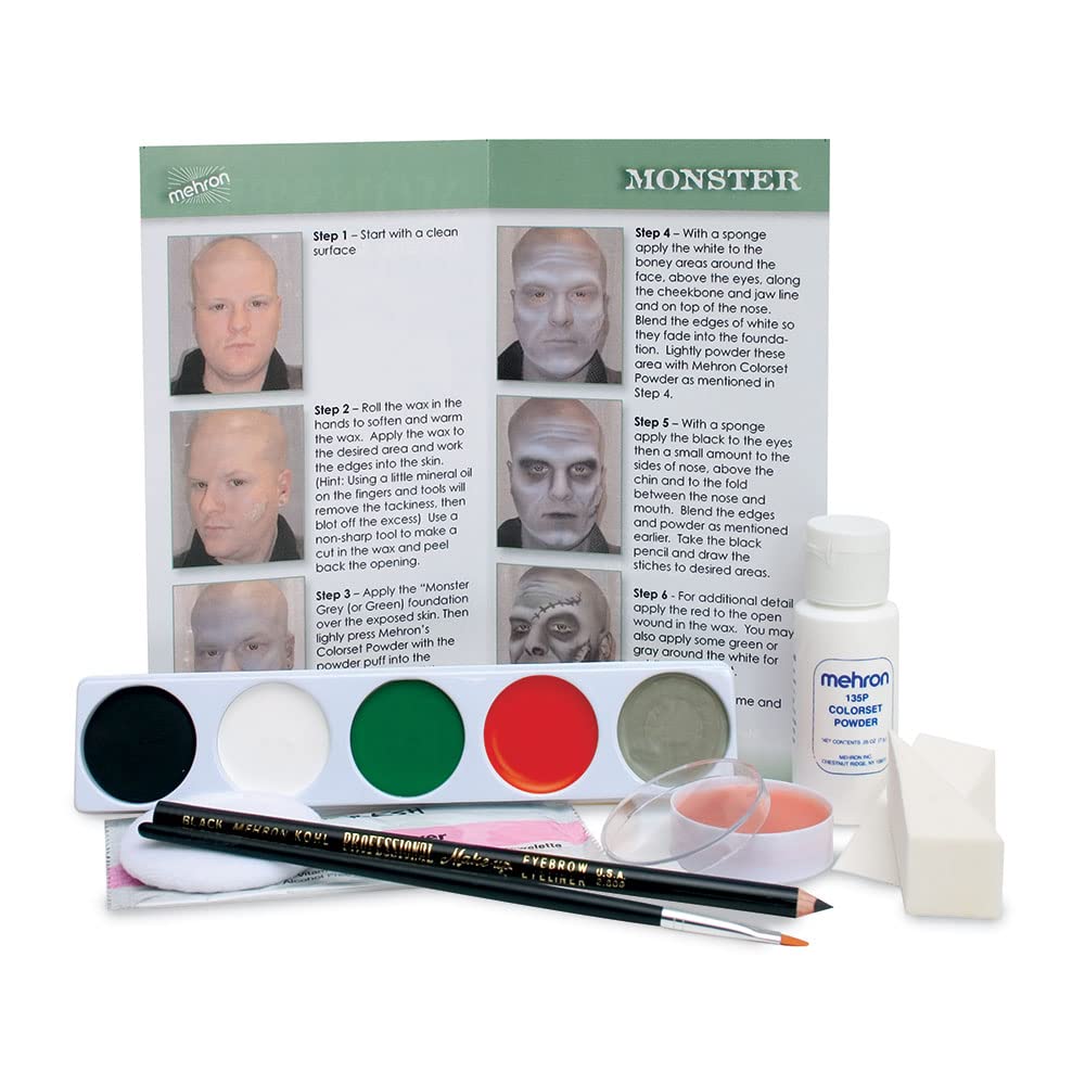 Mehron Makeup Premium Character Kits| Makeup Kits for Halloween & Cosplay| Made in the USA | Complete | Includes all Makeup, Tools, & Instructions on How to Create the Look | (Monster/Frankenstein)