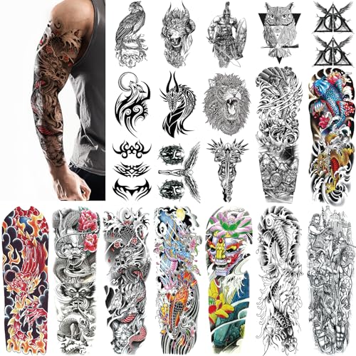 Full Arm Temporary Tattoo Sleeves - 20 Sheets Japanese Dragon & Tribal
