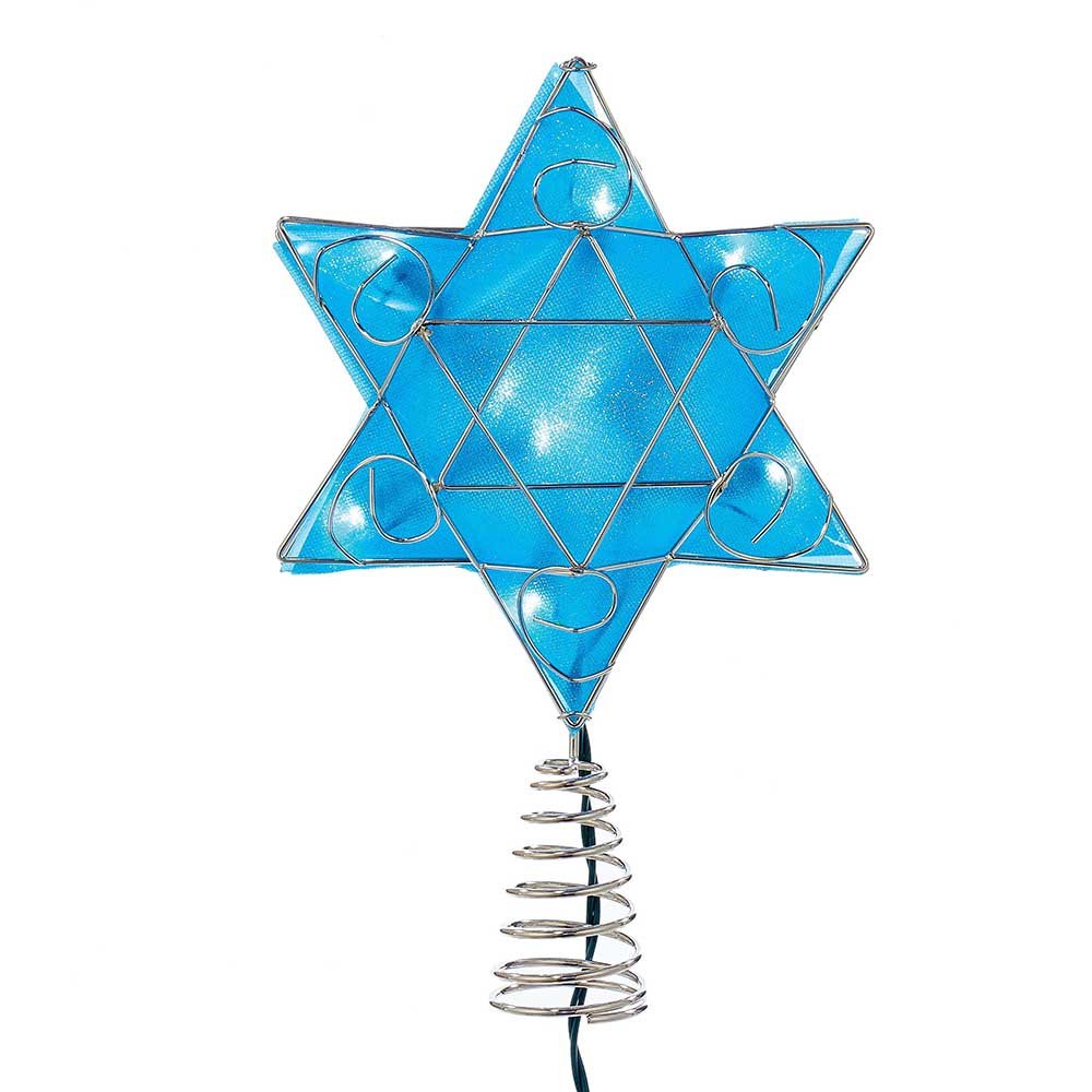 Kurt Adler UL 10-Light LED Silver and Blue Hanukkah Star Shimmer Treetop