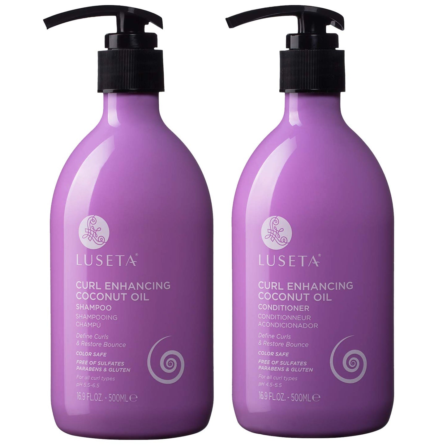 Luseta Curly Hair Shampoo & Conditioner Set with Coconut Oil, Unlimited Bounce and Definition for wavy and Coily hair, Reduce Frizz and Repair Dry Hair, for All Curl Types Sulfate Free 16.9Fl oz × 2