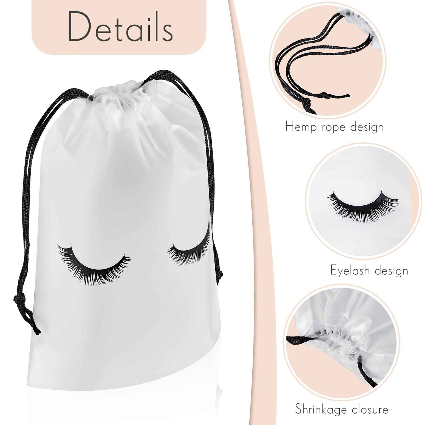 Shappy 50 Pcs Eyelash Aftercare Bags Eyelash Aftercare Plastic Makeup Bags with Drawstring Beauty Gift Cosmetic Sample Pouch for Women Girls Business Supplies(6 x 8 Inches,White)