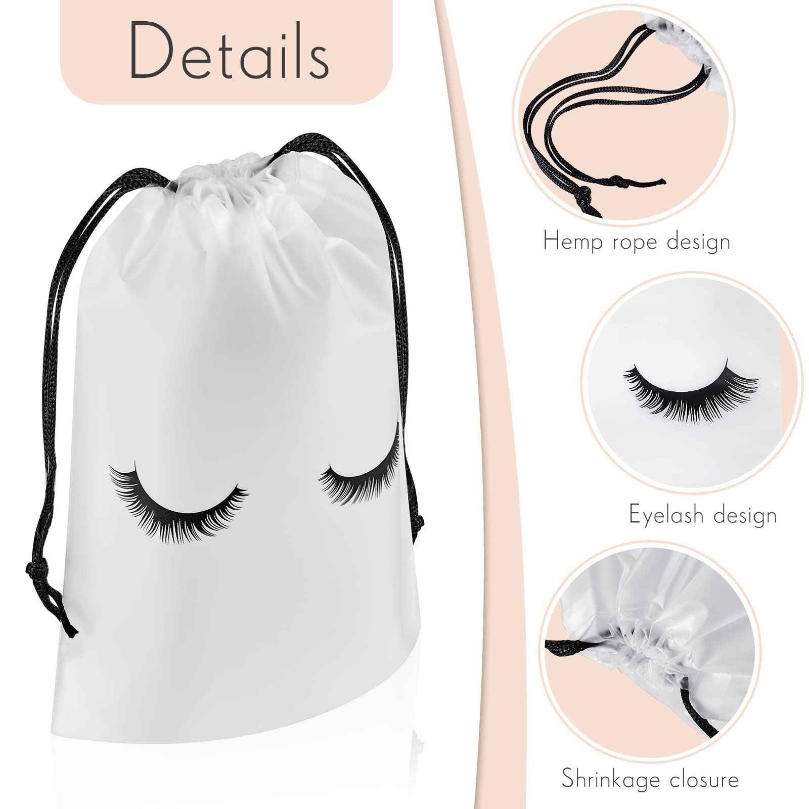 Shappy 50 Pcs Eyelash Aftercare Bags Eyelash Aftercare Plastic Makeup Bags with Drawstring Beauty Gift Cosmetic Sample Pouch for Women Girls Business Supplies(6 x 8 Inches,White)