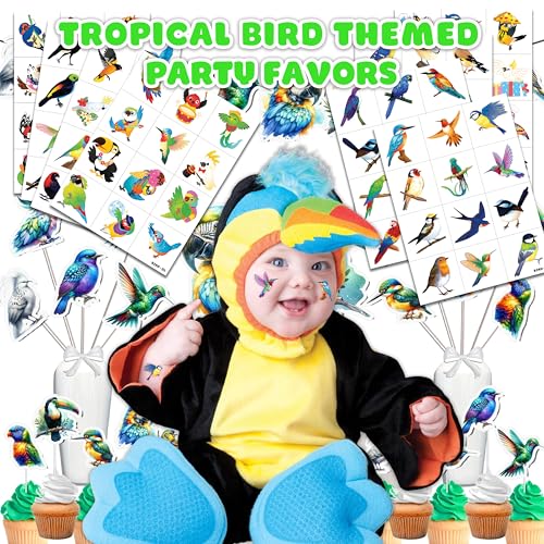 96-Piece Tropical Bird Temporary Tattoos for Kids