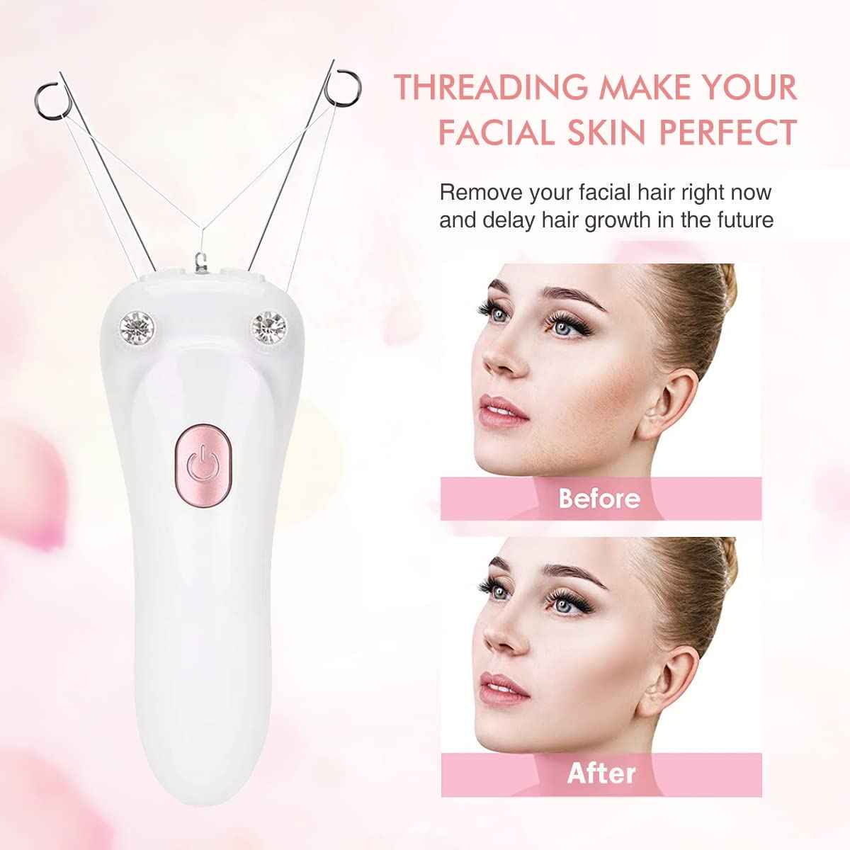Facial Hair Remover, Electric Women Cordless Facial Threading Epilator Ladies Beauty Hair Remover USB Rechargeable Facial Trimmer Cotton Threading Hair Shaver