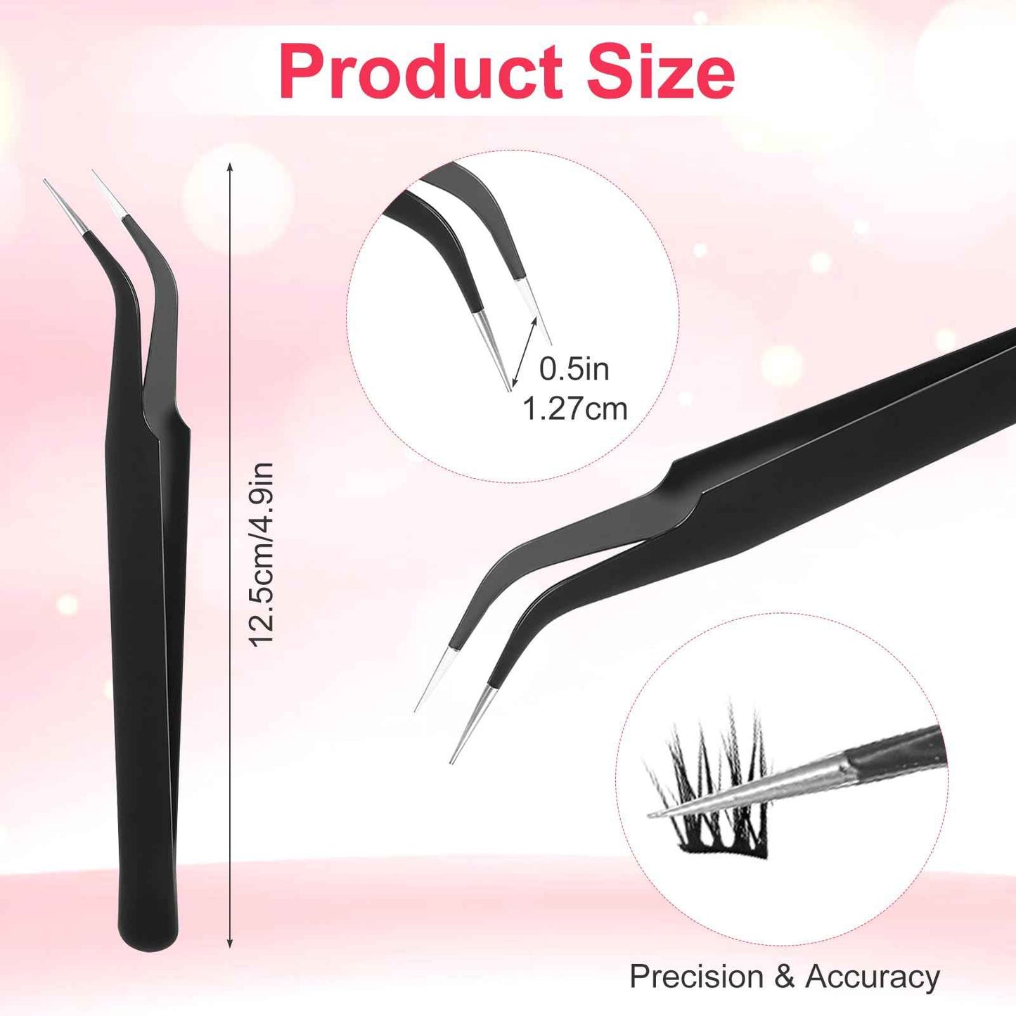 10 Pieces Tweezers for Crafting Stainless Steel Curved Pointed Tweezers Precision Tweezer with Protective Cover for Eyelash Extensions Stickers Rhinestones Crafts (Black)