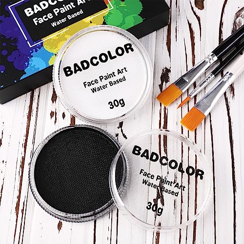 Black & White Face Paint Set with Brushes - Water Based, Non-Toxic