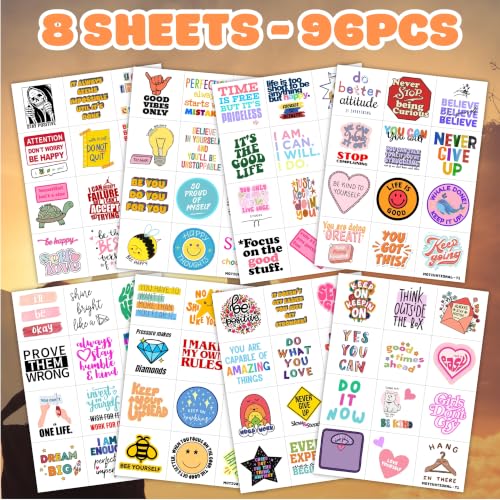 96 Pcs Motivational Temporary Tattoos for Kids Party Favors