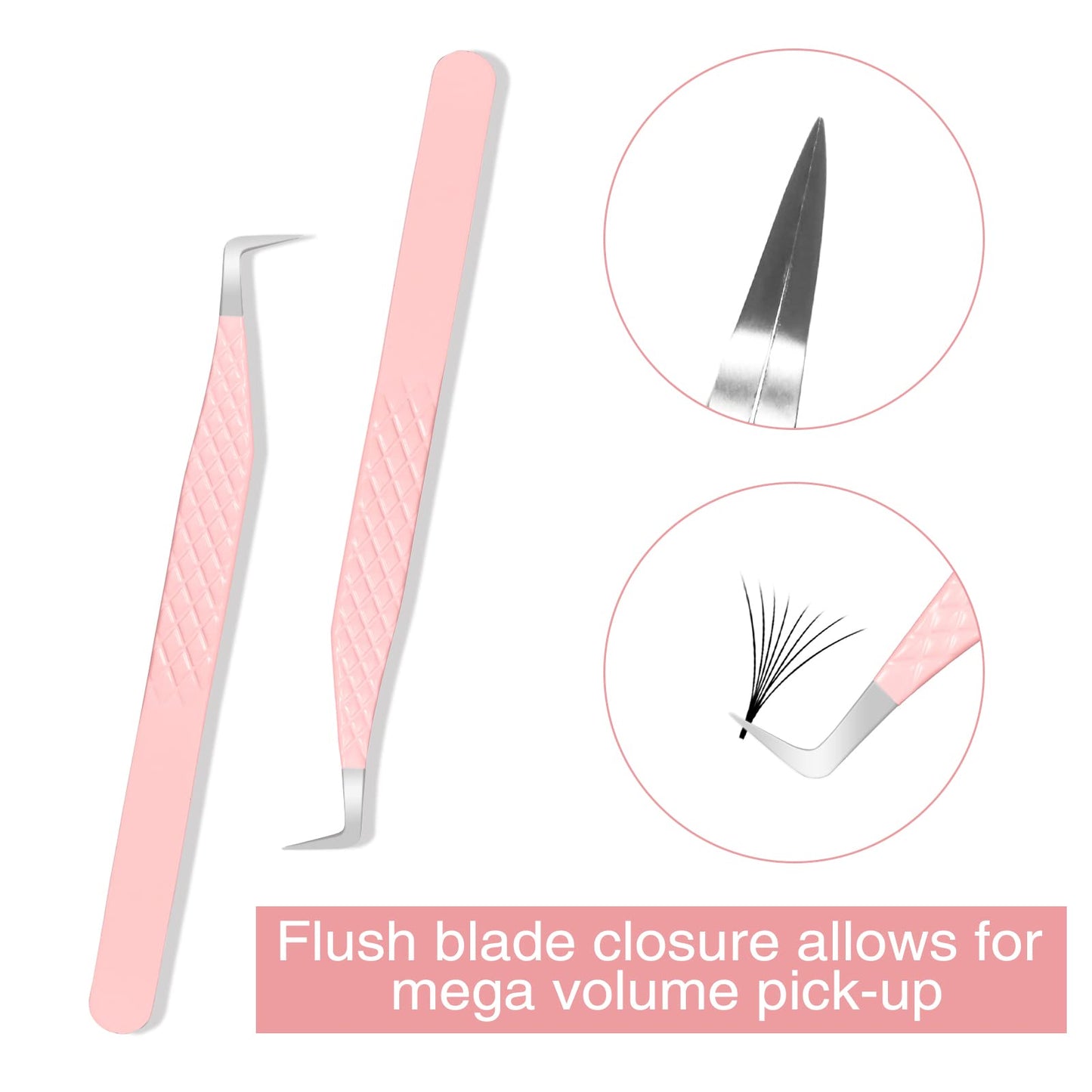 Fiber Tip Lash Tweezers for Eyelash Extensions, Professional 90 Degree Volume Tweezers for Lash Extension Suppliers, Best Pink Tweezers Precision Tool Set(90 Degree Volume)